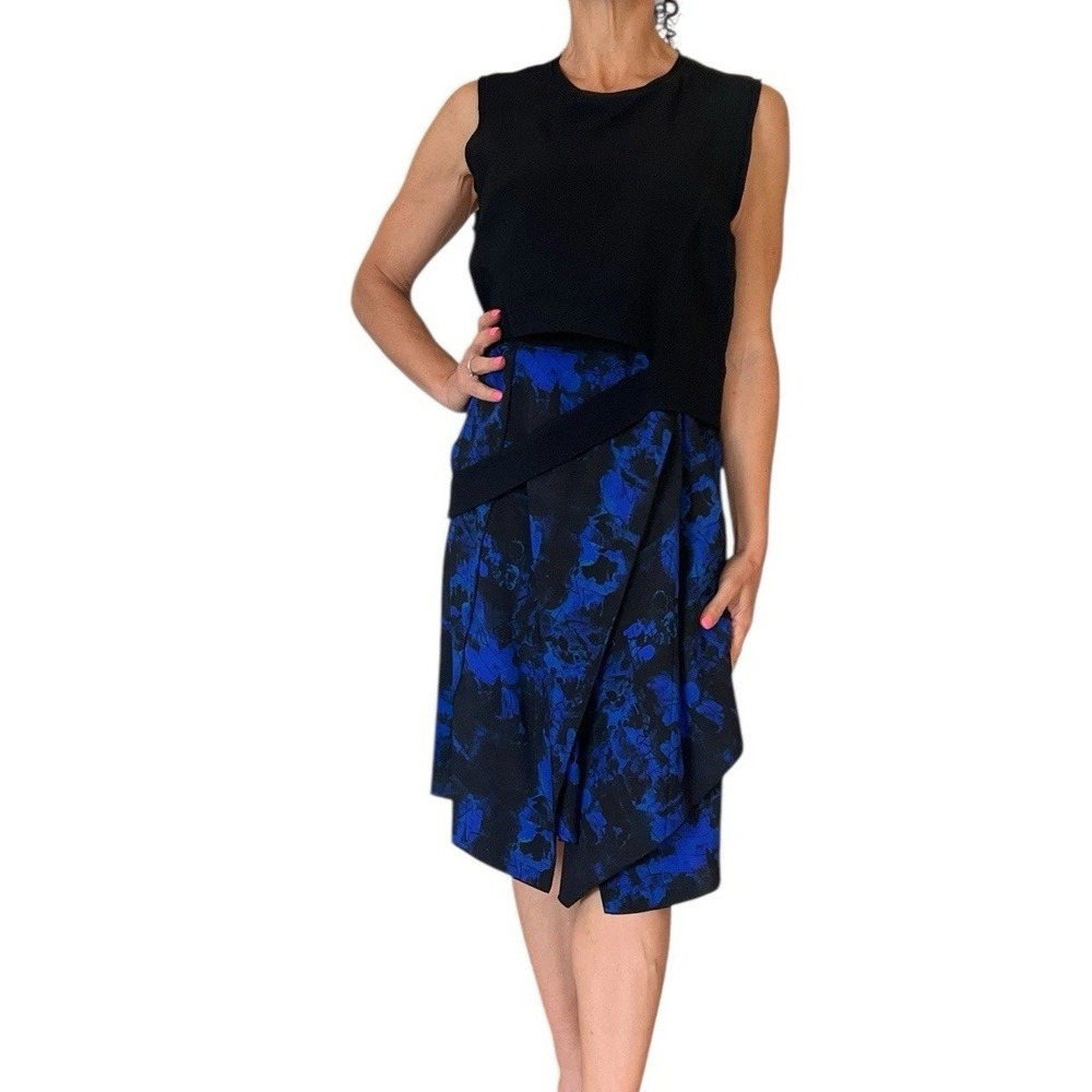PROENZA‎ SCHOULER Dress Black Sleeveless Silk Graffiti Layered Wrap 10 NWT $950